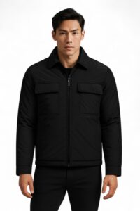 Black Men's Shirt Jacket with Diamond Quilted Lining