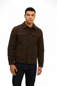 Dark Brown Boiled Wool Shirt Jacket for Women