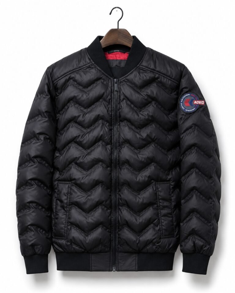 ADVID-MENS BLACK CHEVRON QUILTED BOMBER JACKET